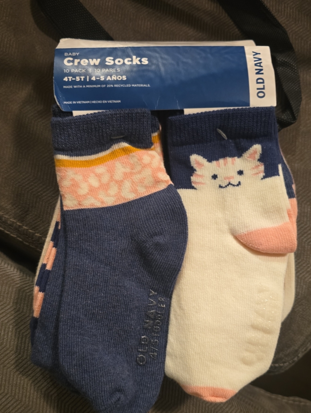 Old Navy Kids Crew Socks - Navy, White & Pink Cat Pattern (10-Pack)